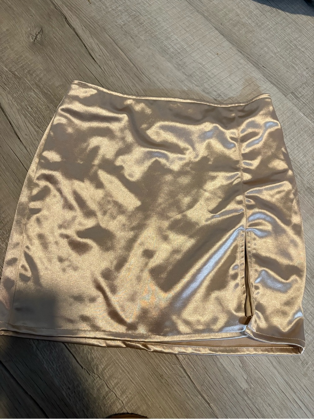 Fashion Nova Satin Mini Skirt in Champagne Blush with Side Slit